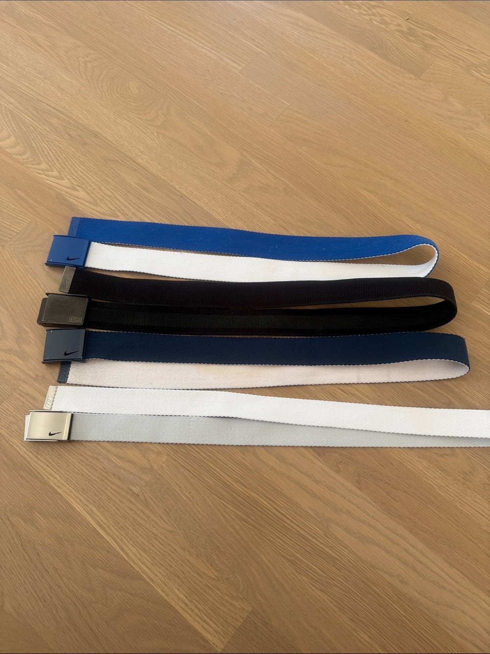 4 Nike Men’s Boy’s Web Reversible Adjustable Belts Pack - Blue, Black & White